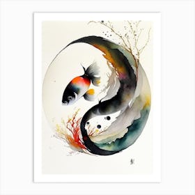 Fish 1 Yin And Yang Japanese Ink Art Print