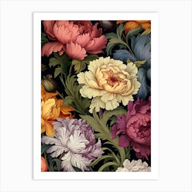 Peonies On Black Background Art Print