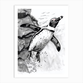 African Penguin Diving Into The Water 3 Art Print