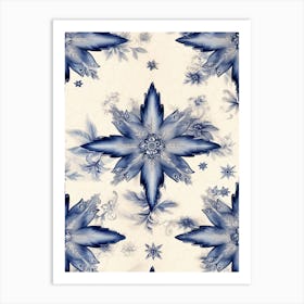 Vintage Flowers And Stars Delft Tile Illustration 4 Art Print