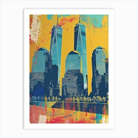 World Trade Center Memorial New York Colourful Silkscreen Illustration 4png Art Print