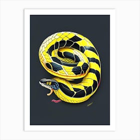 Yellow Bellied Sea Snake Black Tattoo Style Art Print