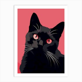 Black Cat Illustration on a Pink Background Affiche