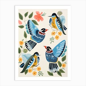 Folk Style Bird Painting Blue Jay 3 Art Print