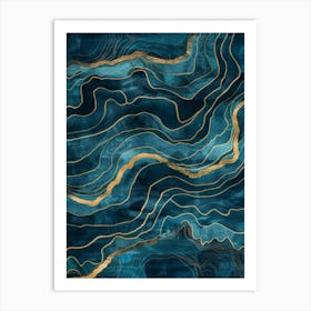 Blue Gold Abstract Painting 2 Art Print