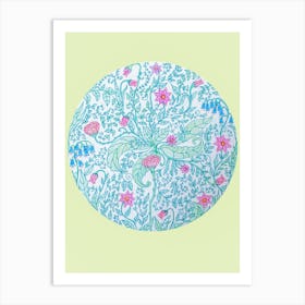 Wildflower doodle lemon/green Art Print