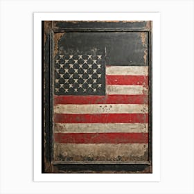 Antique Blackboard Featuring A Vintage Rendition Of An American Flag Smeared Red Stripes Adorned Wi (5) Art Print