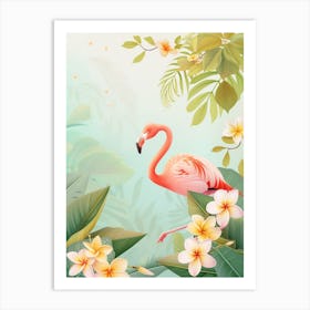 Lesser Flamingo And Frangipani Minimalist Illustration 3 Art Print