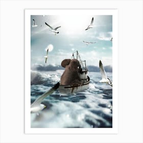Baby Elephant On A Fishing Boat Art Print