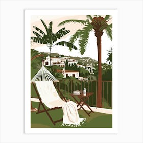 Illustration Of A Balcony With Palm Trees Art Print