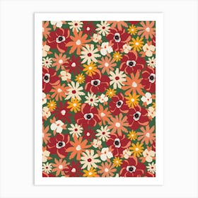 Late Summer Mixed Flowers On Dark Green Art Print