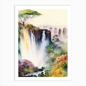 Victoria Falls, Zambia And Zimbabwe Water Colour  Art Print