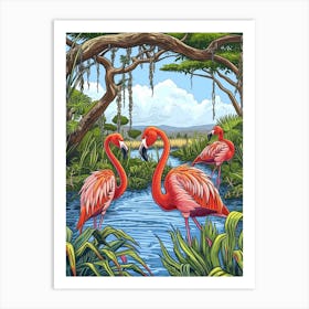 Greater Flamingo Tanzania Tropical Illustration 5 Art Print