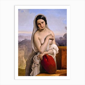 Woman With A Red Bag Art Print