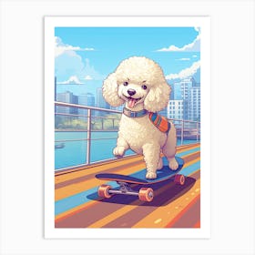 Poodle Dog Skateboarding Illustration 4 Art Print