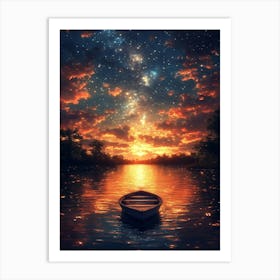 Sunset With A Boat 3 Art Print