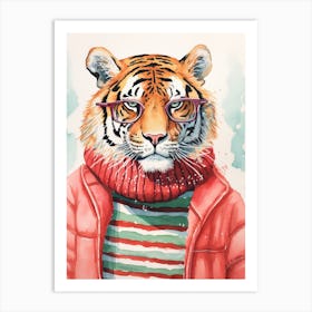 Tiger Illustrations Wearing A Christmas Sweater 3 Art Print