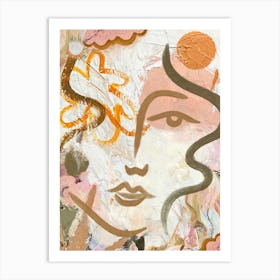Flora Abstract Painted Face Green Pink   Art Print