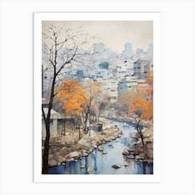 Winter City Park Painting Cheonggyecheon Park Seoul 8 Art Print