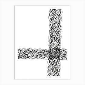 Cross Of Wavy Lines / Hand Drawn / Black&White Art Print