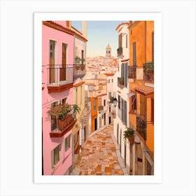 Cadiz Spain 3 Vintage Pink Travel Illustration Art Print