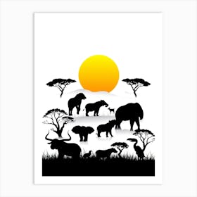 Silhouettes Of African Animals Art Print