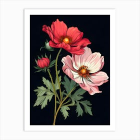 Red And White Anemones Art Print