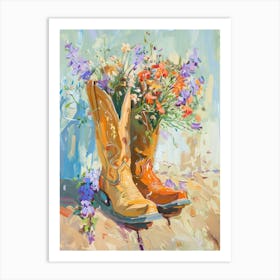 Cowboy Boots And Wildflowers Large Flowered Bellwort Art Print