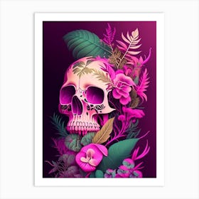 Skull With Psychedelic Patterns 1 Pink Botanical Art Print