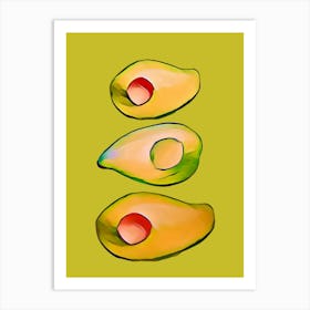 Avocados On Green Background Art Print