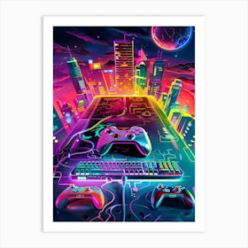 Neon Video Game Art Art Print