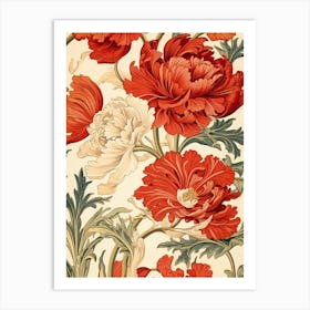 Wallpaper With Red And White Flowers Art Print