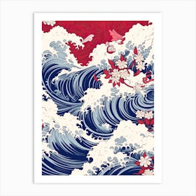Great Wave With Lily Flower Drawing In The Style Of Ukiyo E 4 Art Print