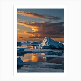 Icebergs At Sunset Art Print