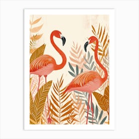 Lesser Flamingo And Croton Plants Minimalist Illustration 3 Art Print