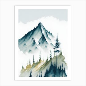 Mountain And Forest In Minimalist Watercolor Vertical Composition 2 Art Print