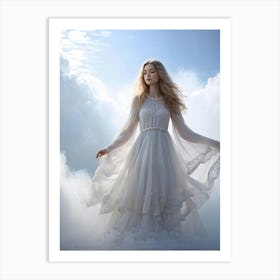 Ethereal Girl Woven Into A Cloudscape Sky Dissolving Into Misty Vapor Dreamlike Shapeshifting Arou Art Print