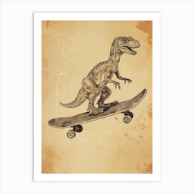 Vintage Troodon Dinosaur On A Skateboard 1 Art Print