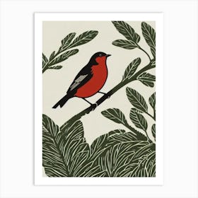 European Robin Linocut Bird Art Print