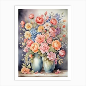 Vintage Blossoms In A Rustic Vase Art Print