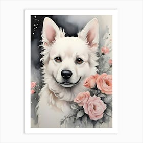 Dog With Roses cute Art Print