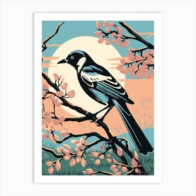 Vintage Bird Linocut Magpie 7 Art Print