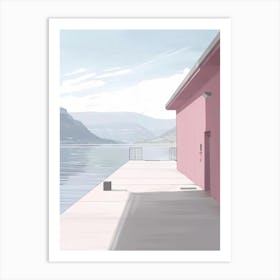 Pink House By The Lake Art Print