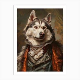 Victorian Animal Portrait, Dressed Dog Prints, Royal Siberian Husky, Pet Altered Art, Renaissance Animal Art, Animal Lover Gift Art Print