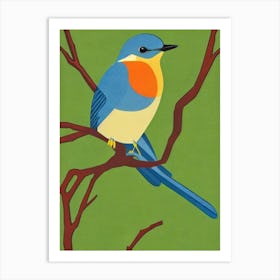 Bluebird 2 Midcentury Illustration Bird Art Print