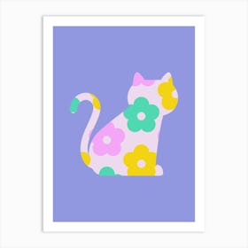 Geometric Cat - Floral Art Print