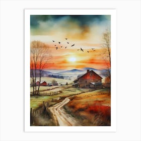 Sunset On The Farm 3 Art Print