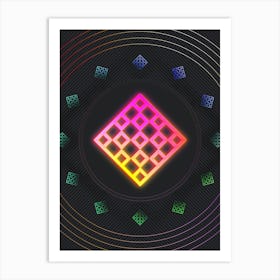 Neon Geometric Glyph in Pink and Yellow Circle Array on Black n.0226 Art Print