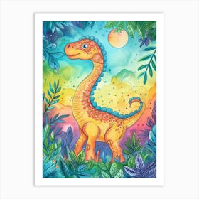 Cartoon Watercolour Apatosaurus Dinosaur Art Print