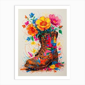 Boots With Flowers Art Print
